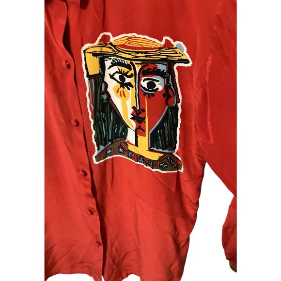 Women's Vintage Picasso Portrait of A Women Shirt  Long Sleeve Silk Sz Large - Picture 4 of 6